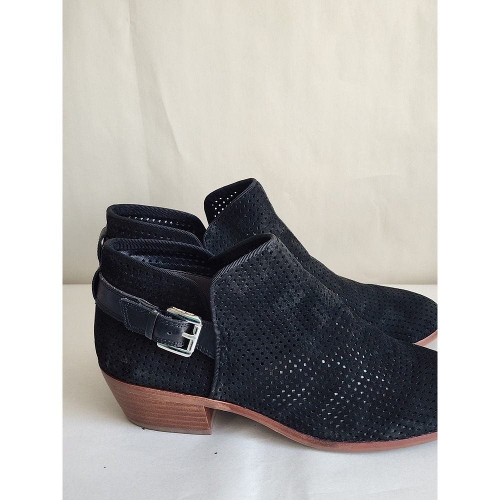 Sam Edelman Black Perforated Suede Ankle Boots Buckle Detail Size 8.5